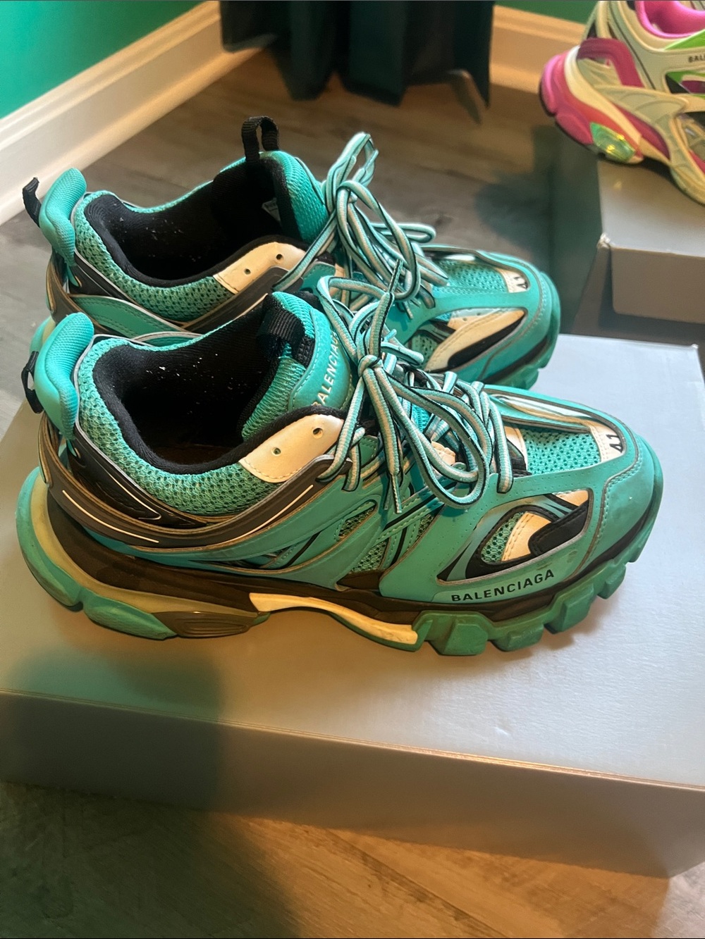 Balenciaga Teal Layered Track Sneaker